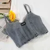 Camis Dames Denim Hoge Elasticiteit Slanke Sexy Design Crop Top Camisole Zachte Zomer Mode Vintage Gewassen Ritssluiting All-match Beach Y220308