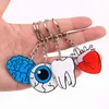 Chaves de chaves de coração e fêmeas em forma de coração, desenho animado adorável, olhos, cérebro, dentes, presentes de crianças