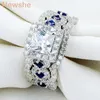 Ela conjuntos de anéis de casamento joias clássicas 3 peças prata esterlina 925 26ct branco azul aaaaa cz anéis de noivado para mulheres jr4972 2202237371491