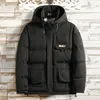 New Winter Men Parka Big Pockets Casual Jacket Hooded Solid Color Mens Thicken Warm Hooded Down Outwear Coat Windproof 201126