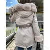 Womens Fur Collar Woolen Blends Coats Fashion Splicing Long Sleeve Zipper Hooded Coats Designer Winter Female New Casual Warm Slim Outerwear