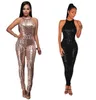 Kvinnor Sequin Black / Gold Sexy Bodycon Jumpsuit Mesh Bodysuit New Arrival Women's Fashion Party Club Romper Kvinna Overaller