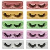 False eyelashes fiber imitation mink hair Lashes 1 pair natural 3D curling single pair,Packing burgundy, yellow, green, purple, silver