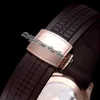 GRF V2 Travel Time 5164R GMT PP324CS A3234 Montre automatique pour homme Or rose Marron Cadran texturé Numéro de bâton Marqueur Bracelet en caoutchouc Wat249e