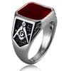 새로운 도착 Big Jewels Gemstone Mason Sing Silver Gold Stainless Steel Aquamarines Blue Black Red Green Rhinestones Freemason Masonic Rings for Men