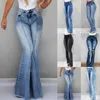 Mode Casual Dames Skinny Stretch Denim Broek Dames Hoge Taille Jeans Gestreepte Jeans Wijde Pijpen Bell-bottomed Broek