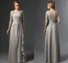 New Silver 2021 Abiti per la madre della sposa A-line Maniche a 3/4 Chiffon Pizzo Plus Size Abiti lunghi eleganti per la madre dello sposo Festa di nozze