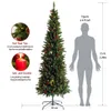 US STOCK Artificial Schlank Weihnachtsbaum Pre-lit Bleistift Gefühl Echt dünne Tanne mit Zapfen und Beeren 7.5ft faltbare Metallständer