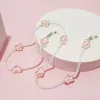 Mode Liebe Herz Rosa Kristall Sonnenbrille Kette Romantische Transparente Perle Kette Für Gläser Frauen Halskette Lanyard Schmuck