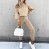 Tracksuit das Mulheres 2 Piece Set Pullover Lanterna Sólida Sleeve Top Drawstring Bolsos Projeto Calças De Design Moletom And Sweatpants