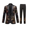 Men Singer Stage Shiny Suits Gold Black Sequins Embroidery Blazers Pants Set Evening Party Banquet Tuxedo Costume Performance 2 Pieces