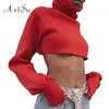 Artsu Red Sexig långärmad gröda topp thirt kvinnor tjej kraft turtleneck främling saker t shirt tee shirt femme asts20252 j1905118073369