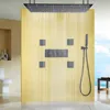 Matt svart termostatiska duschkranar Ställ in 100x50 cm med 3 färgtemperatur förändrade badrumsjusterbar duschhuvudhållare