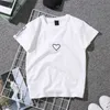 Fashion Summer Heartbeat T-shirt för kvinnor Svart Vit Toppar Dam T Shirt Love Heart Broderi Print Kvinna Tee