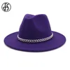 FS Women Fedora Wool Hat Autumn Winter Gentleman Triby Felt Hats for Men Fashion Ray Blue Yellow Jazz Hats z łańcuchem 52726856988131