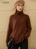 Amii Minimalisme Hiver Causal Pull Femme Mode 100% Cachemire Solide Lâche Pull Col Roulé Femme Femme Tops 12041006 201030