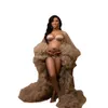2022 Brown Prom Dresses Khaki African Sukienka Macierzyńska Szaty na fotografii Strzelać lub Baby Shower Wzburzyć Tulle Chic Kobiety Ruffles Z Długim Rękawem Fotografia Robe Party Dresses