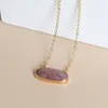 Druzy Crystal Natural Stone Pendant Necklace Gold Edge Oval Style Amethyst Rose Quartz Chakra Healing Jewelry for Women