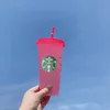 Starbucks Cups Kahve Tumbler 710ml 24oz Renk Değiştirme Kupalar Özel Kapakları ve Payet ile Satılık Confetti Şeffaf Yassı Içme Dairauu2auu2