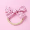 Baby Bows Headband Cotton Linen Girls Embroidery Head Bands Thin Nylon Infant Spring Summer Hair Accessories Newborn Hairbands