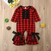Pudcoco US estoque bonito recém-nascido bebê menina xadrez plafle manga comprida vermelho xadrez vermelho bowknot jumpsuit outono roupas outfit 201029