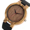 Montre en bois naturel pour hommes Hommes Bleu en cuir véritable Quartz Boîtier en bois Homme Montre-bracelet en bois véritable Montres-bracelets Marron Mode Cloc209t