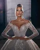 2022 Sparkle Glitter Wedding Dresses Bridal Gowns Long Sleeves Lace Sequin Robe Mariage Handmade Sheer Neck Vestido De Novia