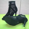 Zapatos de baile de alta calidad para mujer, botas de salón negras, zapatos de Salsa Tango, sandalias de tacón alto recortadas de malla para fiesta a la moda para chica, verano 2022 220226