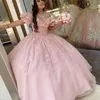 Exquiste rose robes de Quinceanera robe de bal robe de Quinceanera grande taille 2021 dentelle perlée douce 15 16 ans Brithday fête robes254g