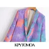 KPYTOMOA Women 2020 Fashion Single Button Tie Dye Blazer Coat Vintage Long Sleeve Pockets Female Outerwear Chic Topps LJ201021