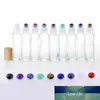 Botella de rodillo de Jade con piedras preciosas naturales, tapa de plástico de grano de madera, botella de aceite esencial recargable, 10ml, 10 Uds. P230