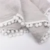 120x100 cm Baby Deken Fringe Swaddle Baby Dekens Pasgeboren Pompom Peuter Zuigeling Baby Boy / Girl Deken Musine Swaddle Bath 201209