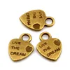 Mini hjärta "Live the Dream" Charms Pendants för smycken, örhängen, halsband och armband 9x12.5 mm Antik Bronzze 250pcs