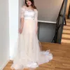 2021 Cheap A Line Dresses 1/2 Sleeves Elegant Off the Shoulder Scalloped Detachable Tulle Skirt Country Wedding Gown Vestidos