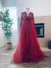 Kırmızı Dantel Custom Made Annelik Kadın Elbiseler V Boyun Uzun Kollu Pijama Robes Parti Balo Abiye Fotoğraf Çekimi için