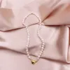 エレガントな大きな白い真珠ビーズチョーカークラビクルチェーンハートペンダントのネックレスウェディングジュエリーカラー2022新しい