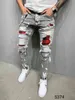 Fashion Men's Hole Slim pants style men's paint Black/Blue/Grey Hiphop quality cotton Jeans 220115