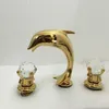 Bathroom Sink Faucets !Gold Color Dolphins Design & Cold Faucet.Double Crystal Handle Wash Basin Mixer Taps.1pcs/lot1