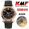 Complicações KMF Calendário Anual Cal.324sc Mens Automático Relógio Rose Gold 5205r-010 Black Dial Moon Fase Couro Strap Watches Super Edição Puretime E04E4