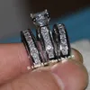 Vecalon Fine Jewelry Princess Cut 20ct Cz ​​Diamond zaręczynowy Zestaw Pierścień Wedding Pierścień dla kobiet 14KT BIAŁY ZŁOTA PICKIE PIERONA 9368608