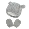 stickad björn örat spädbarn baby hatt mössor med handskar pojke flickor mode vinter varm mössa skalle mössor set gåva kommer och sandig ny