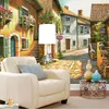 3D personnalisé photo papier peint papier peint pastorale maison vintage maison et route avec papier peint de fleur pour salon TV SOFA Fond