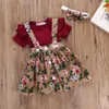 Baby Girl Summer Clothes Set Korte Mouw Bodysuit Floral Jurk Overalls Hoofdband Outfits Peuter Pasgeboren Babykleding LJ201221
