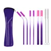 Straw Cutlery Sets Stainless Steel Portable Tableware Reusable Gradient Straws With Silica Gel Head Drinking Straws Brush Bags Sets ZCGY130