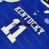 2020 Nouveau maillot de basket-ball universitaire Kentucky Wildcats NCAA 11 Allen bleu tout cousu et brodé hommes taille jeunesse