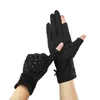 Five Fingers Gloves Summer Short Fingerless Anti Skid Cycling Sunscreen Glove Women Cotton Dot Bow Thin Breathable UV Touch Screen Driving M