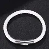 Bracelet en cuir PU tressé pour hommes et femmes, 6MM d'épaisseur, corde Intital, fermoir magnétique, corde blanche, boucle argentée 4365047