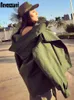 Nerazzurri Surdimensionné Armygreen Noir Zip Up Trench Coat pour femmes avec capuche à manches longues Loose Womens Fashion Windbreaker Femmes 201111
