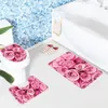 3pcs Set Pink Roses Pattern Bath Anti Slip Shower and Toilet Mat Bathroom Products 201211