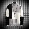 Heren Sweaters 2021 Winter Mannen Turtleneck Sweater Casual Losse Pullover Mode Stitching Contrast Gebreide kleding